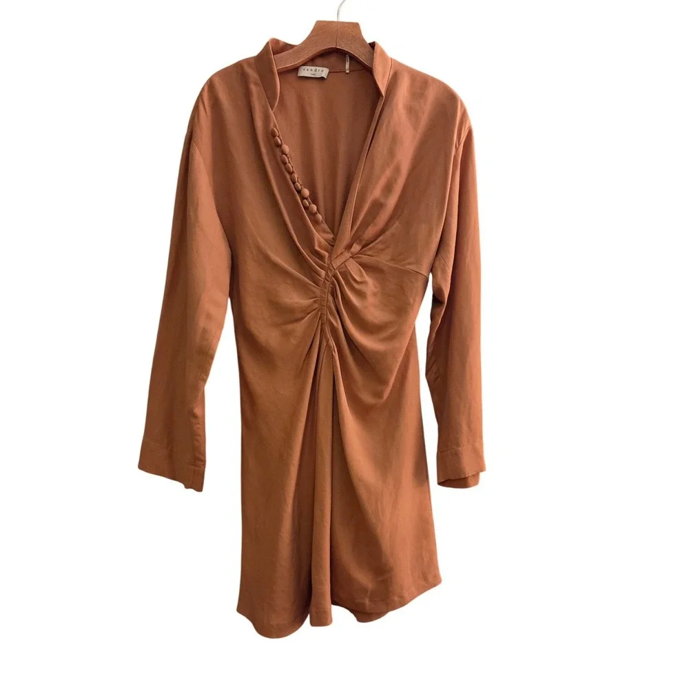 Sandro Amaria Cross-Over Neckline Dress, Camel, Caramel, Fall, Sz FR 36/US S - Picture 5 of 15